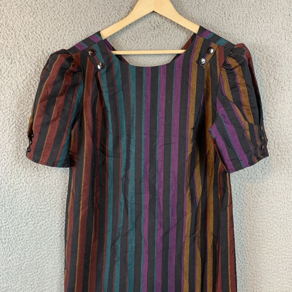 Vintage MCS New York Dress Striped Puff Sleeve 70s Mod - Picture 2 of 15
